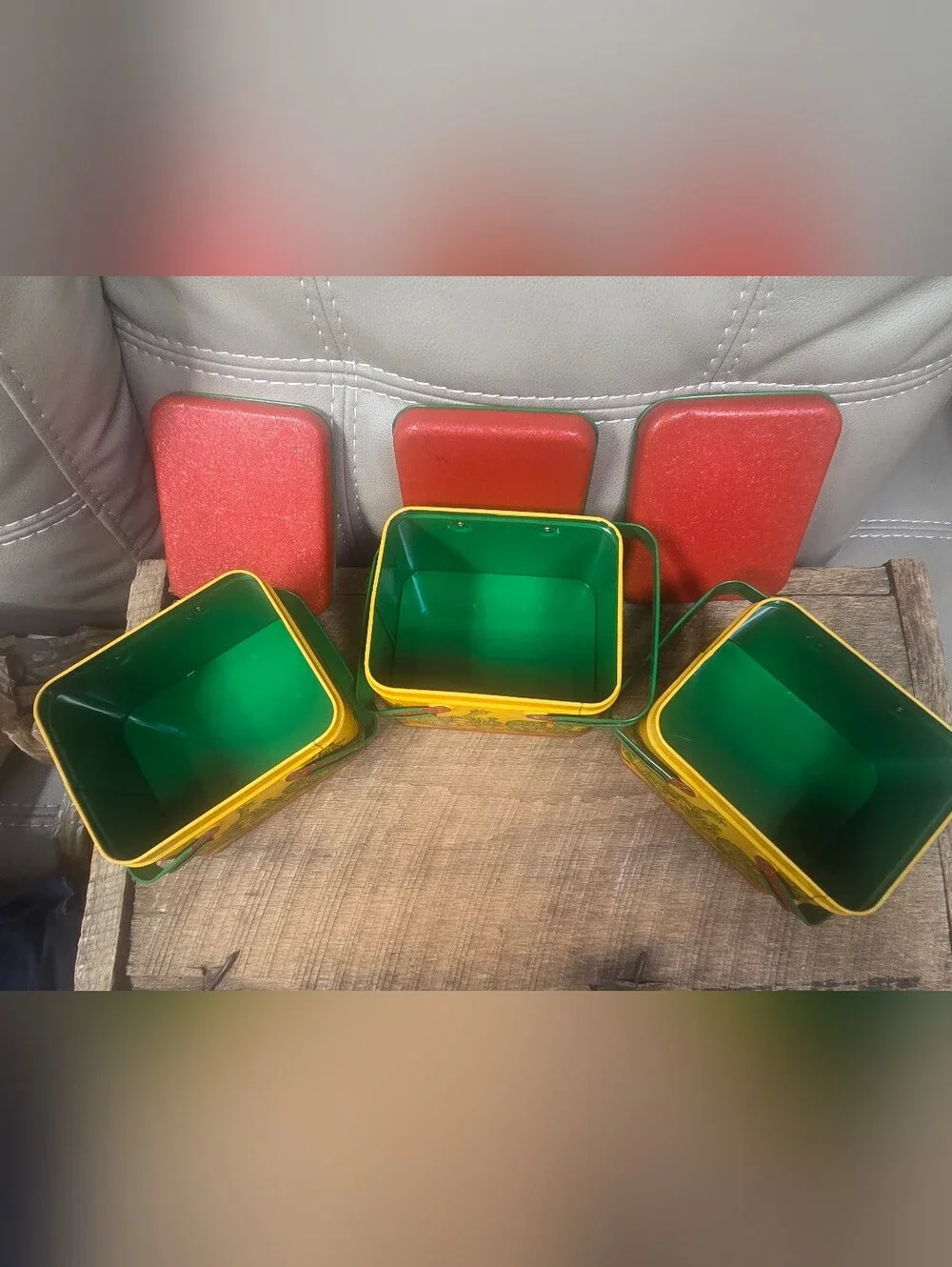 Vintage Potpourri Press Toy Basket Tin Set of 3, 1980s Retro Circus Train B1N